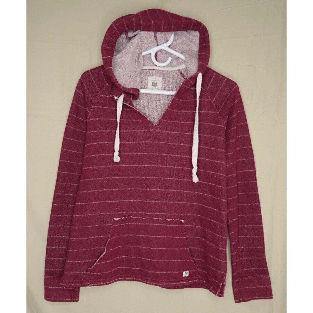 Billabong Striped Hooded Pullover Knit Sweater Hoodie Burgundy Women's Medium